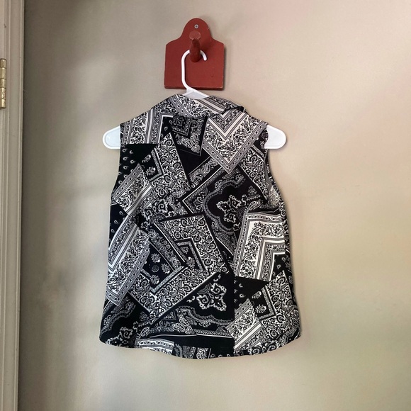 Vintage Giorgio Fiozlini Black & White Bandana Print Collared Tank Top S - Picture 5 of 6